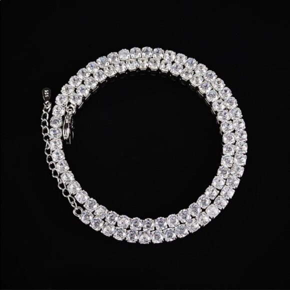 18” NEW 925 STERLING SILVER DIAMOND CHOKER NECKLACE,NICE NECKLACE,CUTE NECKLACE - Picture 3 of 4